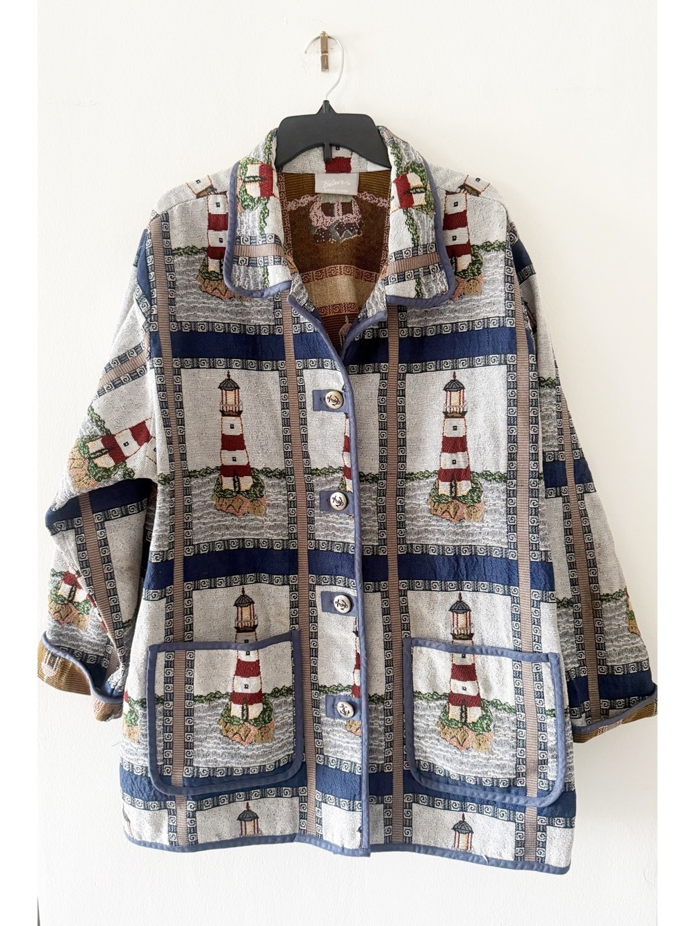 Vintage 90s Blair Needlepoint Lighthouse Jacket Size 2XL